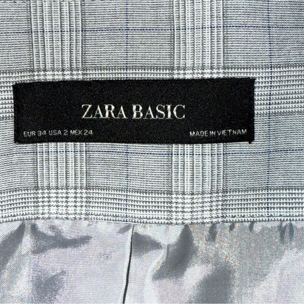 Zara Basics Gray Blazer Plaid/Checkered Tailored Fit Size 2 - Picture 7 of 8